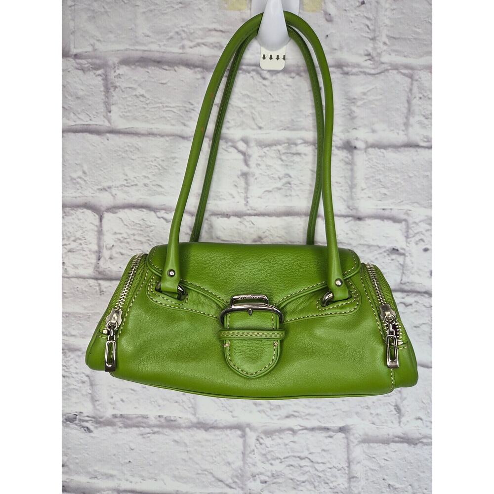 Vintage Cole Haan Alexa Baguette Bag Green Leather Purple Lining Y2K 2004
